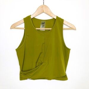 T L F Olive green, cinched, cropped work out athletic top